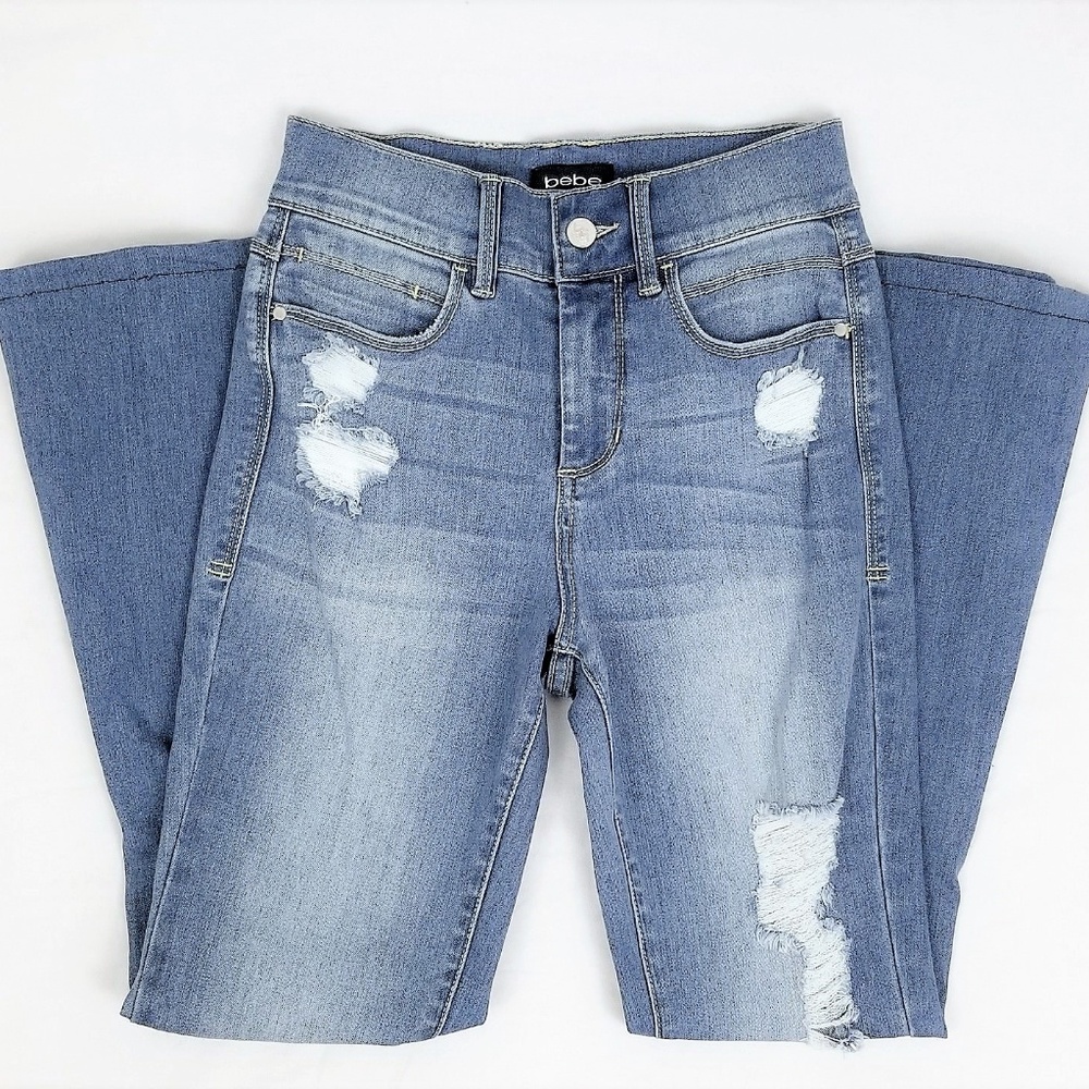 bebe Heartbreaker Flare Jeans Destructed Denim NWT